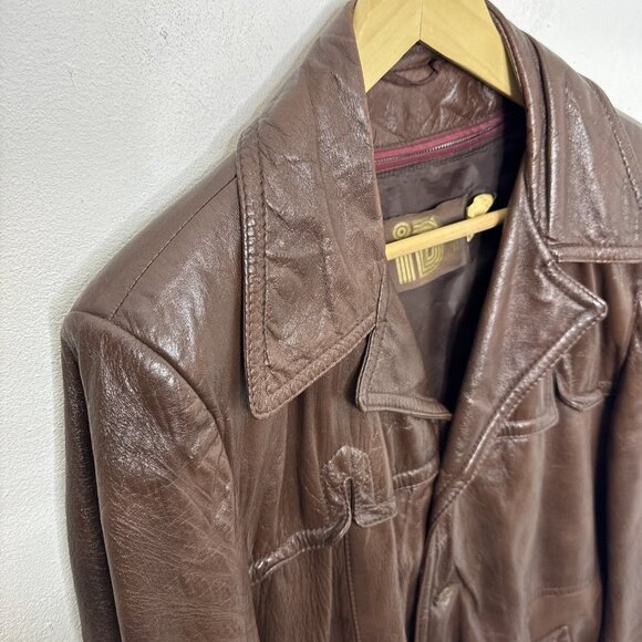 Vintage Rice Men 42 Brown Cabretta Leather 70s Jacket Coat Lined Sheepskin - Picture 3 of 12